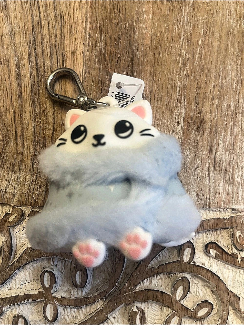 Bath and Body Works Cat Plush Keychain Pocketbac Holder Blue & White